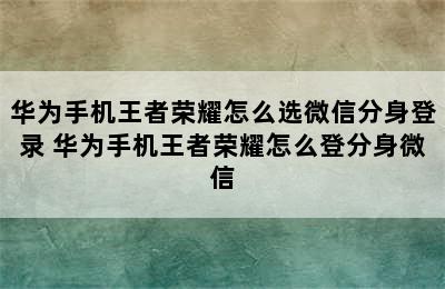 华为手机王者荣耀怎么选微信分身登录 华为手机王者荣耀怎么登分身微信